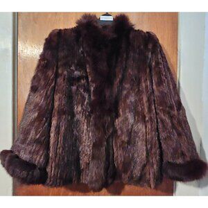 Real Genuine Vintage S Chestnut Mink Matching Dyed Fox Fur Trim Soft Supple